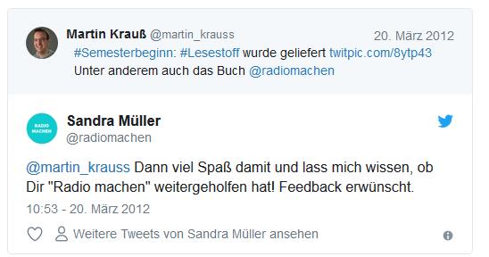 Screenshot: Tweetwechsel zwischen @martin_krauss und @radiomachen (1)