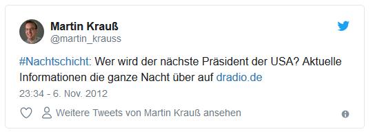 Screenshot: Tweet von @martin_krauss zur Nachtschicht beim Deutschlandradio zur US-Wahl