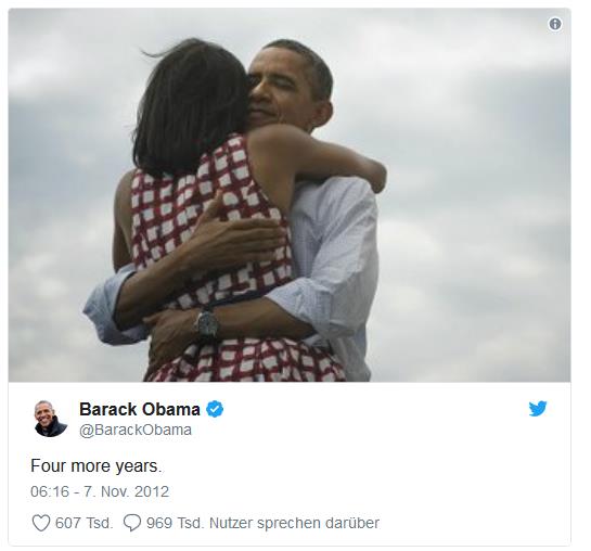 Screenshot: Tweet von US-Präsident Barack Obama nach der Wahl im Jahr 2012