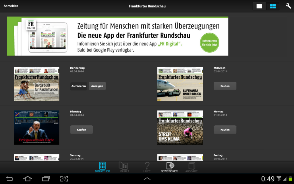 Frankfurter Rundschau HD: Die alte Android-Tablet-App